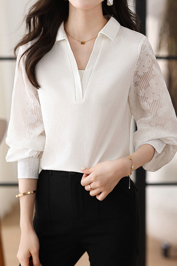 Early Autumn Casual Hollow Spliced Shirt - liwisi