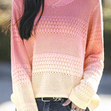 Early Autumn Casual Color-Block Gradient Crew Neck Pullover Sweater - liwisi