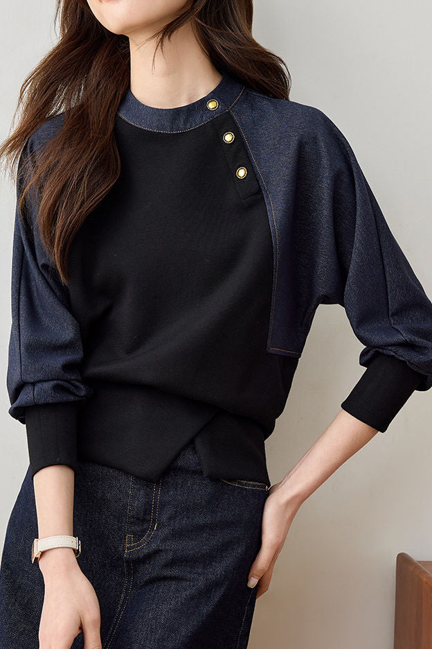 Stylish Casual Spliced Crew Neck Hoodie - liwisi