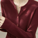 Solid Color Versatile Round Neck Knit Cardigan - liwisi