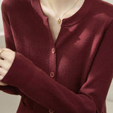 Solid Color Versatile Round Neck Knit Cardigan - liwisi