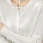Solid Color Versatile Round Neck Knit Cardigan - liwisi
