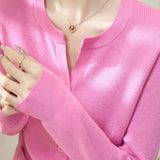 Solid Color Versatile Round Neck Knit Cardigan - liwisi
