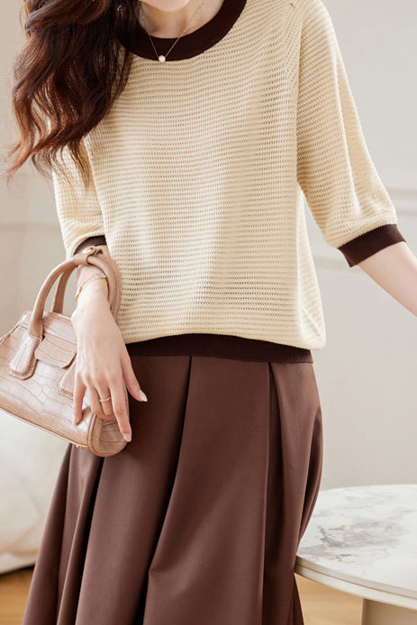 Early Autumn Textural Color-Blocked Knitwear - liwisi