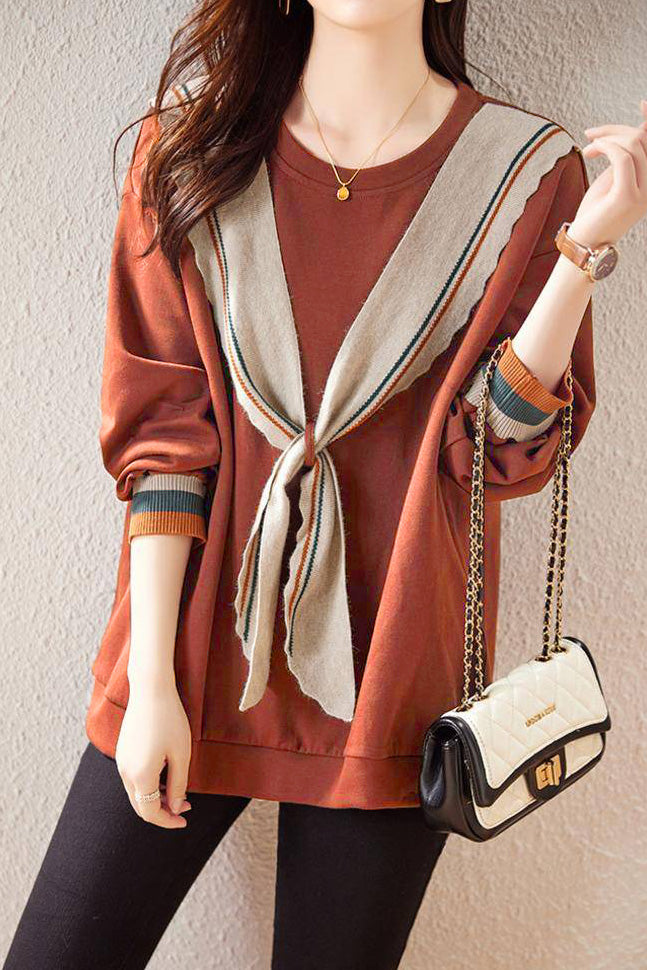 Fashionable Bowknot Fake Two-Piece Sweatshirt - liwisi