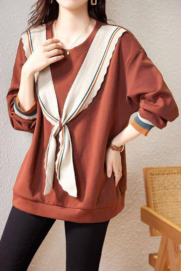 Fashionable Bowknot Fake Two-Piece Sweatshirt - liwisi