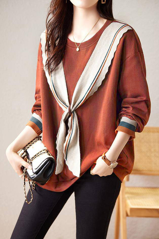 Fashionable Bowknot Fake Two-Piece Sweatshirt - liwisi