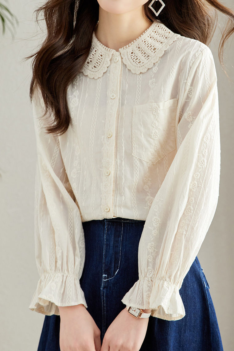 Embroidered Lace Cotton Shirt - liwisi