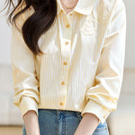 French Floral Patchwork Vertical Stripe Shirt - liwisi