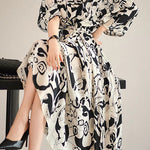 Stylish Printed Waist-Cinched Dress - liwisi