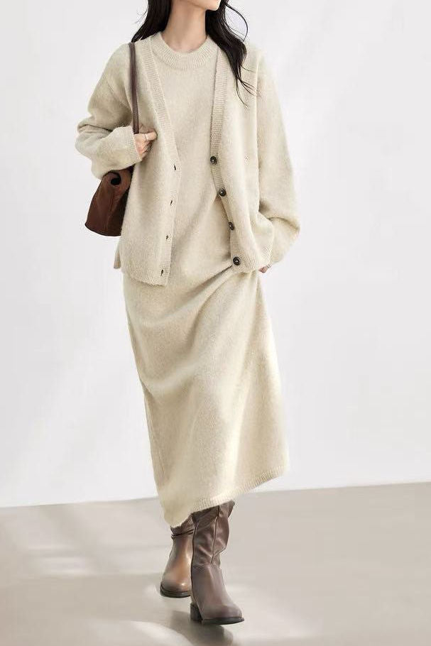 Stylish Slouchy Cardigan & Dress Two-Piece Set - liwisi