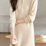 Fashionable Half-Zip Loose Sweater Dress - liwisi