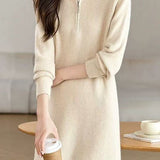 Fashionable Half-Zip Loose Sweater Dress - liwisi