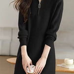 Fashionable Half-Zip Loose Sweater Dress - liwisi