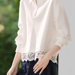 Versatile Fashionable Lace Patchwork Polo Sweatshirt - liwisi