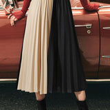 Stylish Versatile Color-Block Pleated Skirt - liwisi