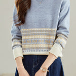 Slouchy Half-High Neck Color-Block Knit Top - liwisi