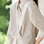 Early Autumn Office Fitted-Waist Striped Shirt - liwisi