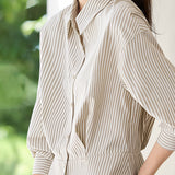 Early Autumn Office Fitted-Waist Striped Shirt - liwisi