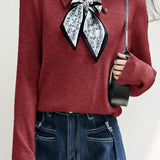 French Fashion Knit Top with Tie - liwisi