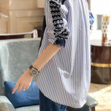 Irregular Patchwork Wavy Stripe Knit Shirt