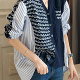 Irregular Patchwork Wavy Stripe Knit Shirt