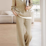 Slouchy Casual Top & Wide-Leg Pants Two-Piece Set