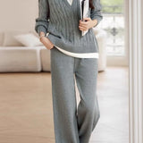Slouchy Casual Top & Wide-Leg Pants Two-Piece Set