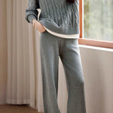 Slouchy Casual Top & Wide-Leg Pants Two-Piece Set
