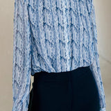 Elegant Commuter Blue Floral Stand Collar Shirt