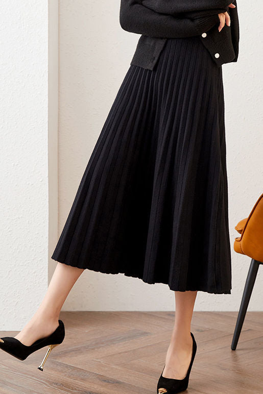 Fashionable Knitted Pleated Skirt for Autumn/Winter - liwisi