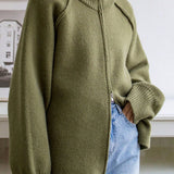 Casual Stand Collar Zipper Knit Jacket