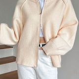 Casual Stand Collar Zipper Knit Jacket