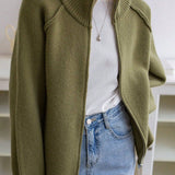 Casual Stand Collar Zipper Knit Jacket