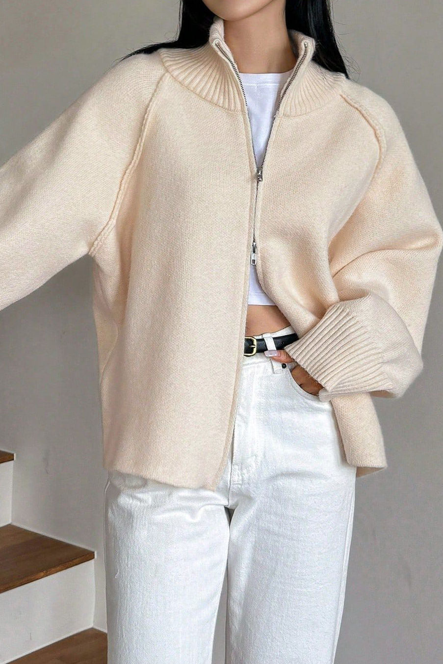 Casual Stand Collar Zipper Knit Jacket - liwisi