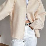 Casual Stand Collar Zipper Knit Jacket