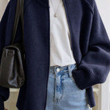 Casual Stand Collar Zipper Knit Jacket