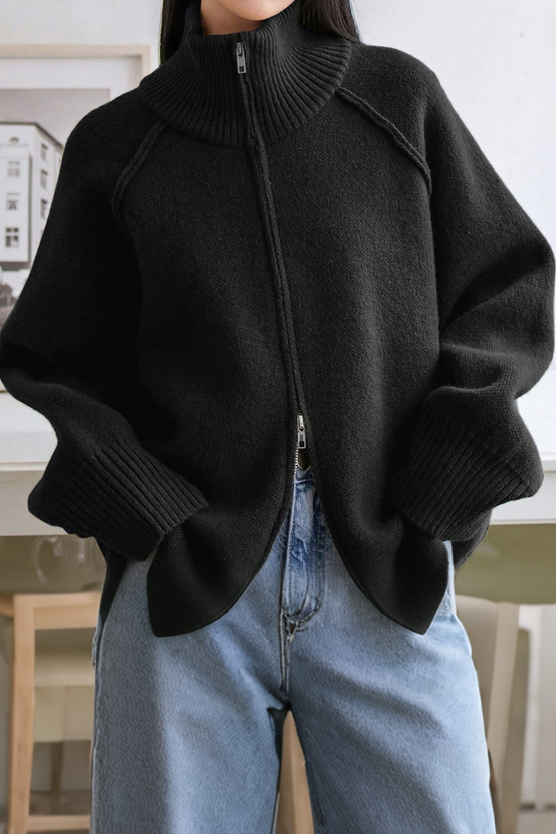 Casual Stand Collar Zipper Knit Jacket - liwisi