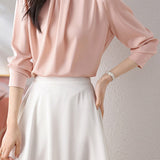 Elegant Commuter Pearl Pleated Long Sleeve Shirt