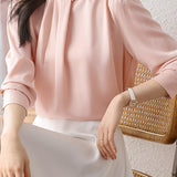 Elegant Commuter Pearl Pleated Long Sleeve Shirt