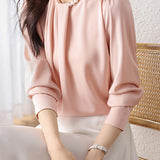 Elegant Commuter Pearl Pleated Long Sleeve Shirt