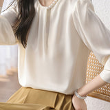 Elegant Commuter Pearl Pleated Long Sleeve Shirt