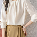 Elegant Commuter Pearl Pleated Long Sleeve Shirt