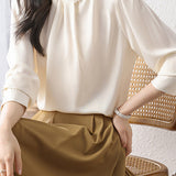 Elegant Commuter Pearl Pleated Long Sleeve Shirt