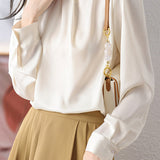 Elegant Commuter Pearl Pleated Long Sleeve Shirt