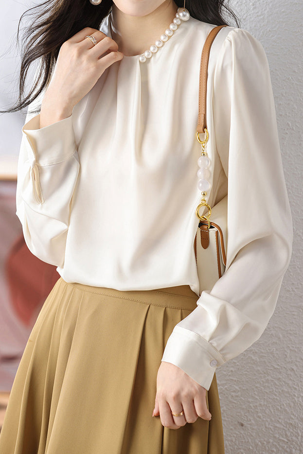 Elegant Commuter Pearl Pleated Long Sleeve Shirt - liwisi