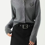 Exquisite Elegant Heart Rhinestone Long Sleeve Knit Top