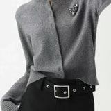 Exquisite Elegant Heart Rhinestone Long Sleeve Knit Top