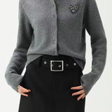 Exquisite Elegant Heart Rhinestone Long Sleeve Knit Top