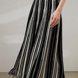 Elegant High-Waisted A-line Fringe Striped Skirt